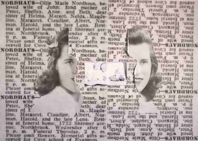 Mothergone black and white mixed media collage by Anne Nordhaus-Bike