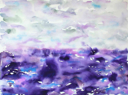 Purple and gray watercolor landscape/seascape painting