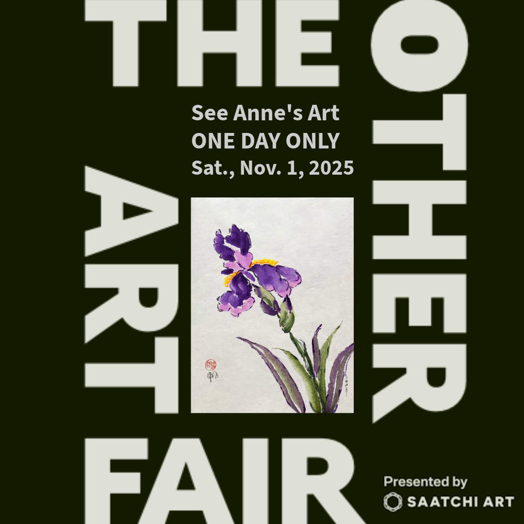 Post for 'The Other Art Fair' with purple flower watercolor on black background.