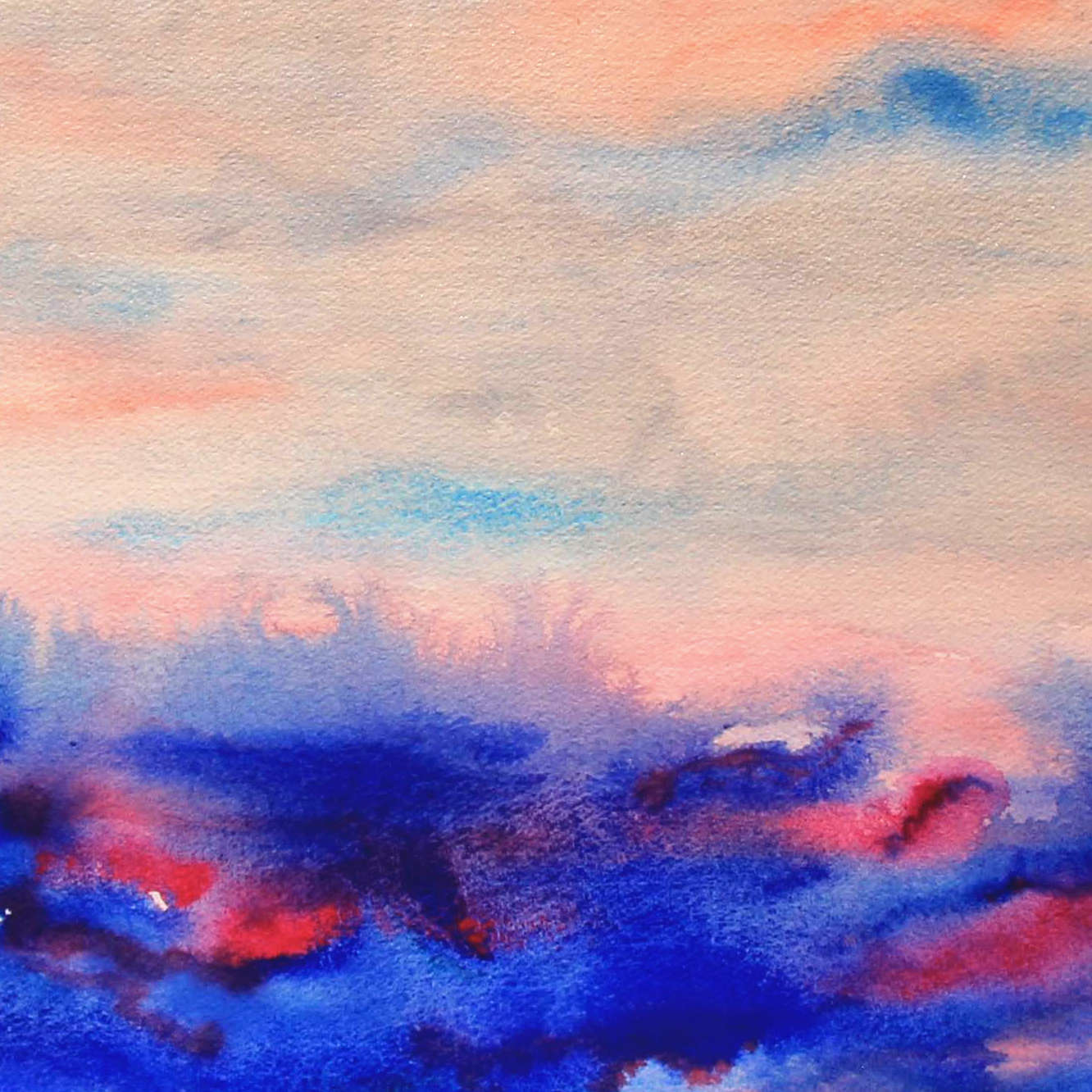 April Morning horizon watercolor painting-closeup view, horizon line