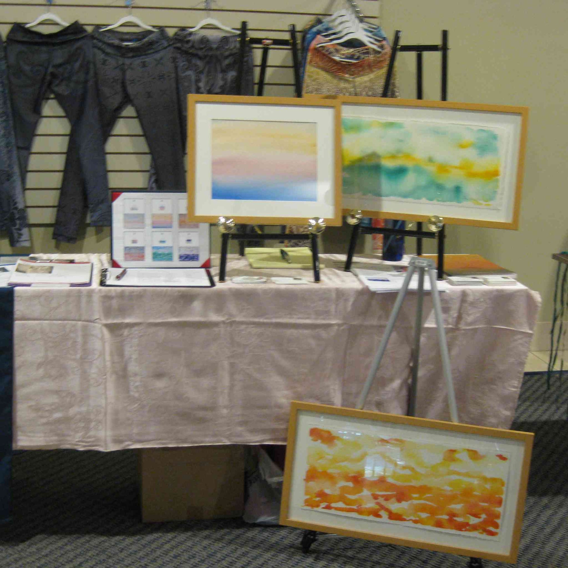 Three Colorful Horizons framed watercolor landscapes by Anne Nordhaus-Bike at BNI networking event