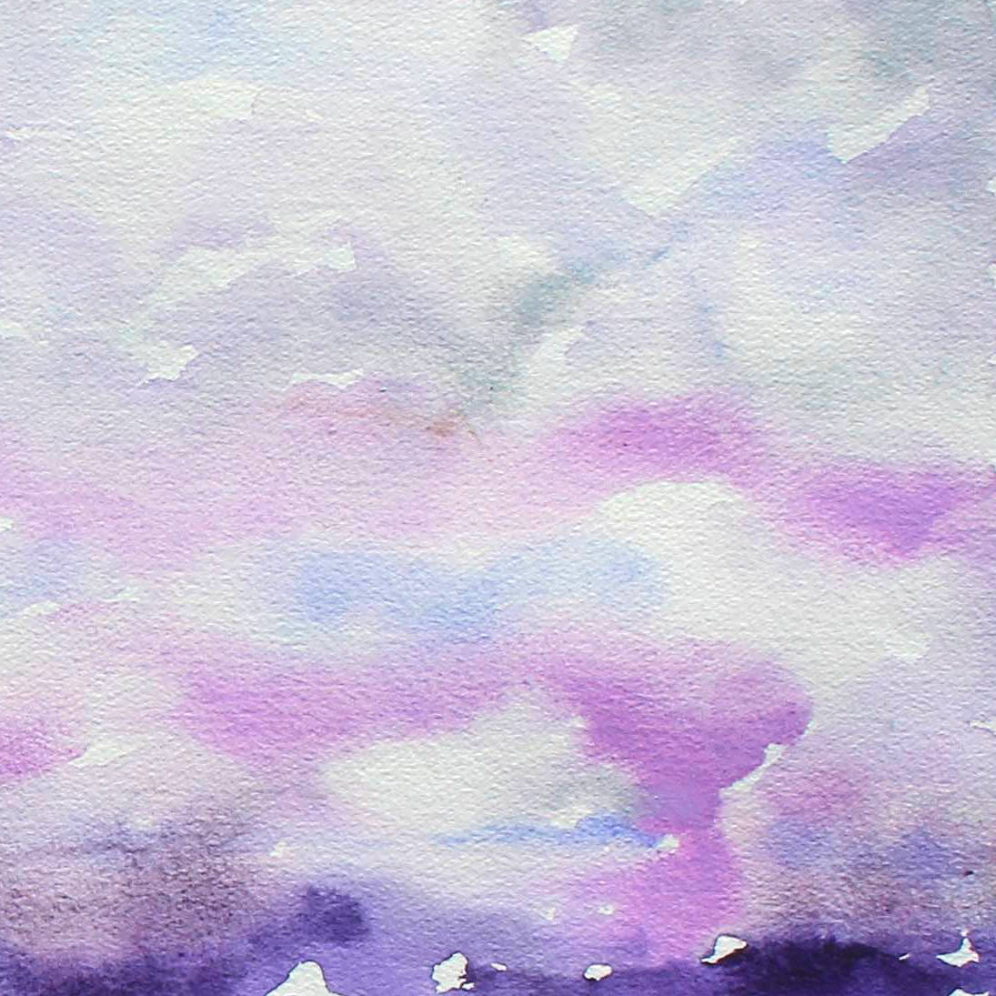 Creation purple and gray watercolor, closeup detail, upper section gray and light purple