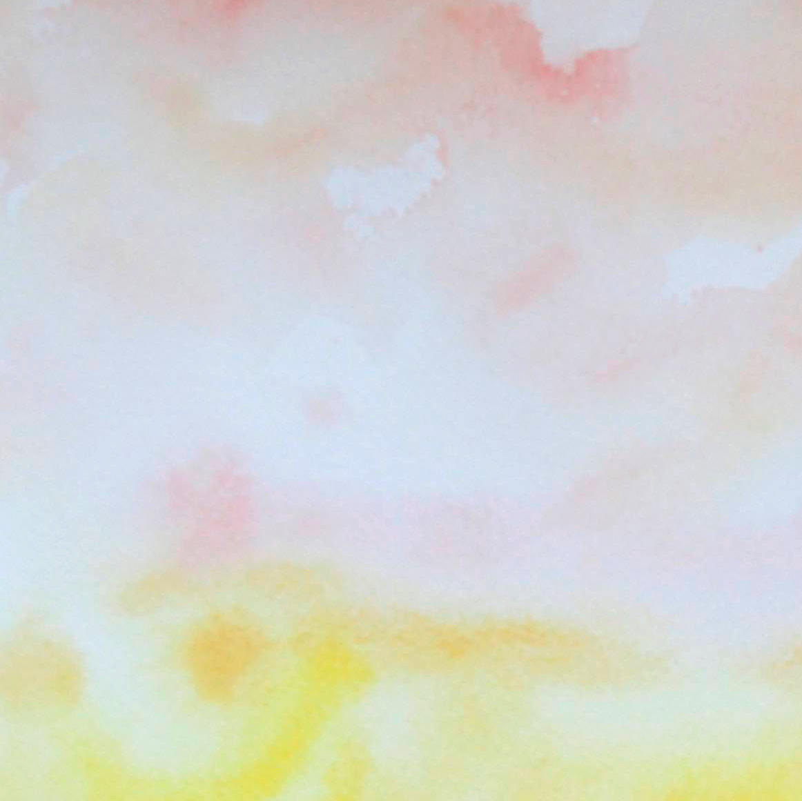 Dawn pink and yellow horizon watercolor painting-closeup detail of pinkish sky