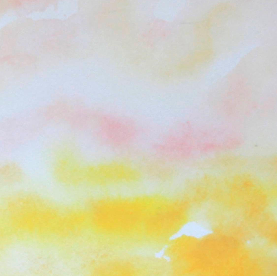 Dawn pink and yellow horizon watercolor painting-closeup detail of bright yellow at horizon line