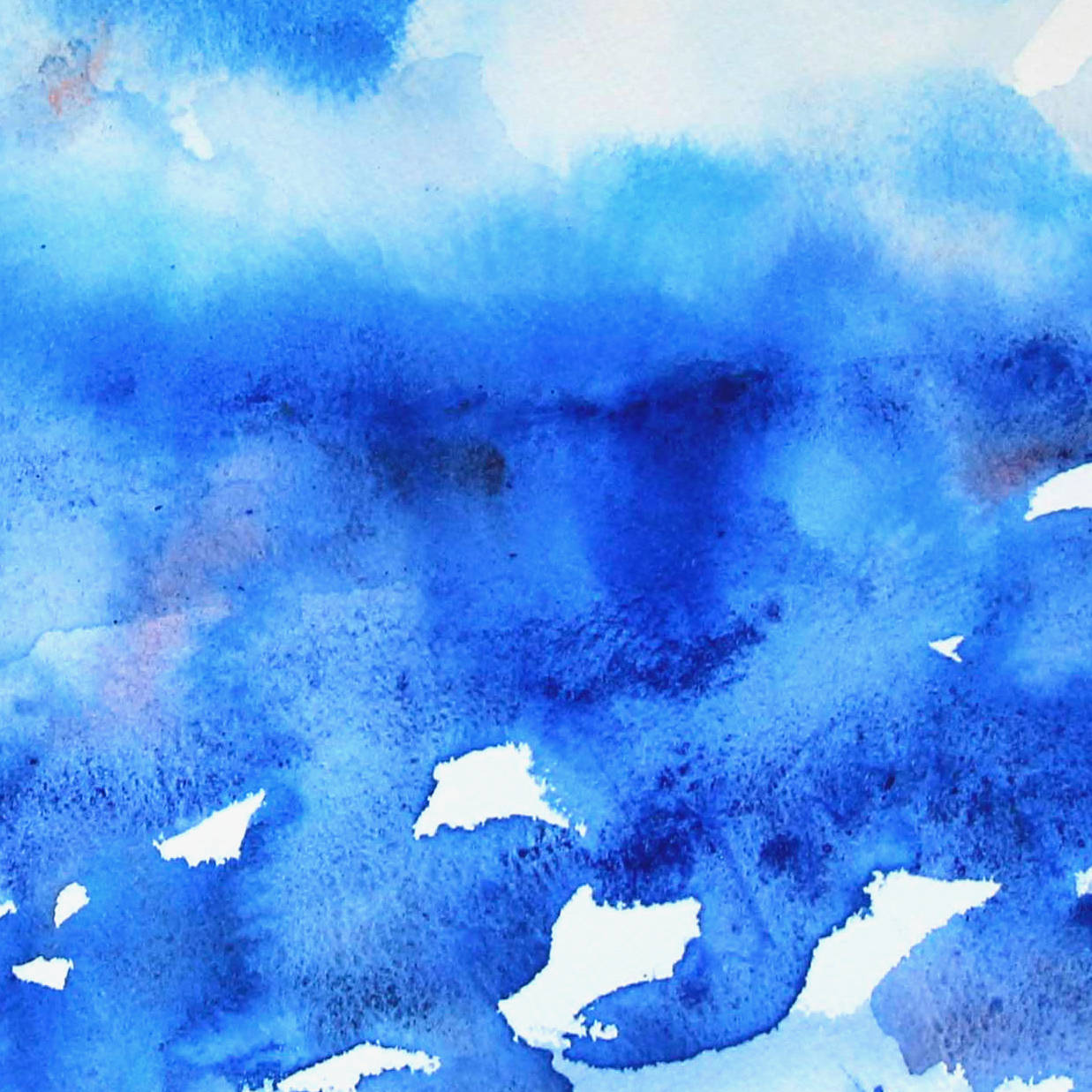 Deep Mystery blue and red horizon watercolor, closeup of intense blue area