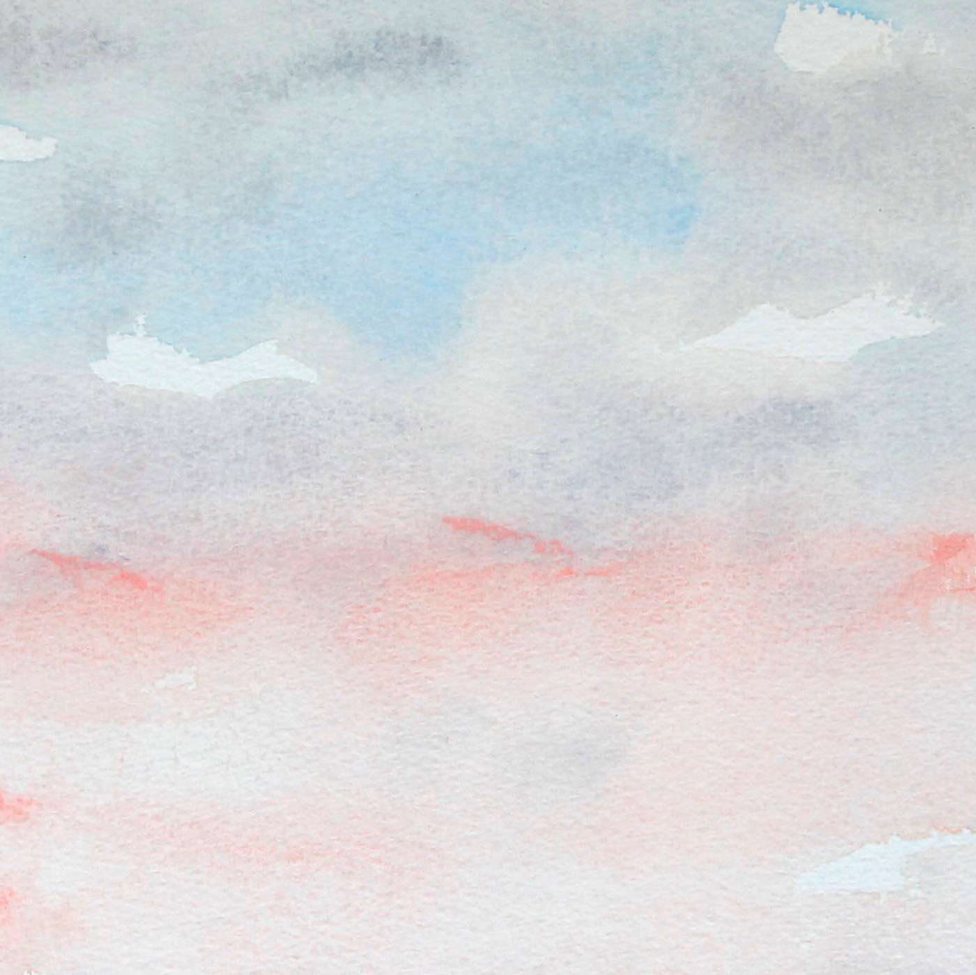 Gentle (Peace) blue, gray, pink horizon watercolor painting, closeup  where colors meet at horizon