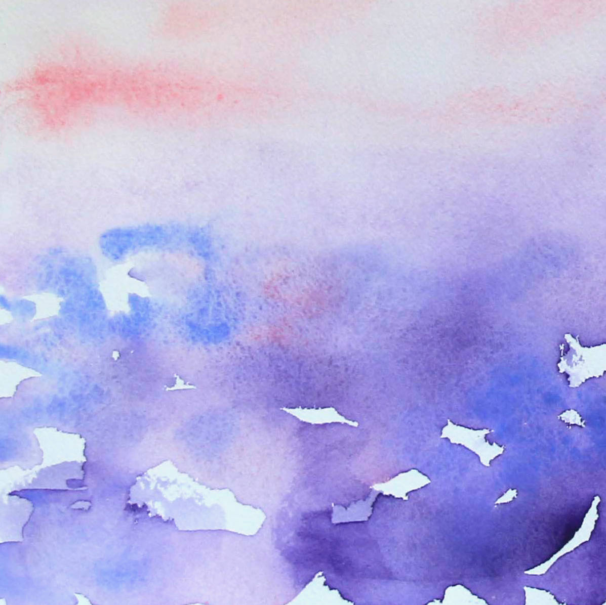 Happy Mist horizon watercolor, detail of lower area, purples