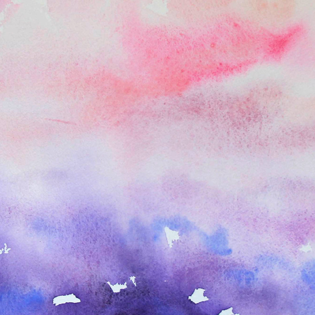 Happy Mist horizon watercolor, detail of horizon line, pink above and purple below