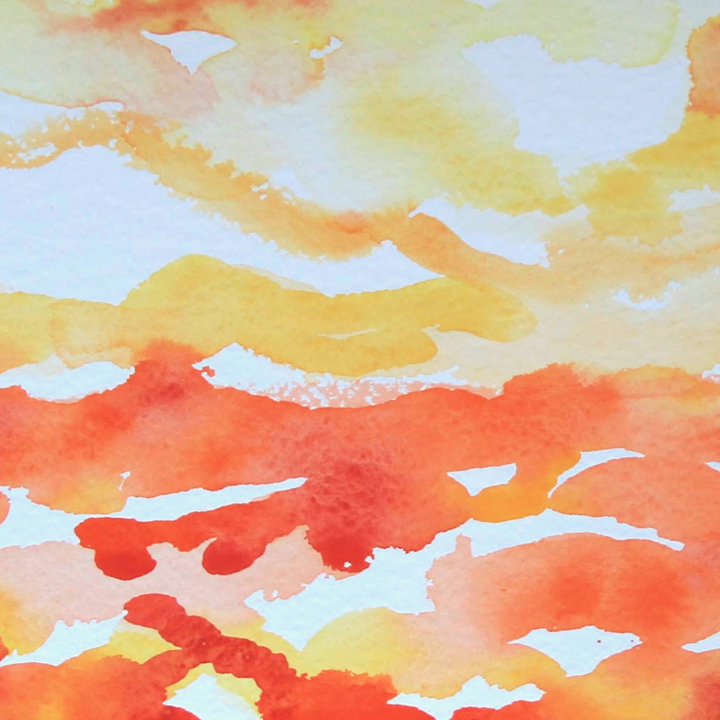 Orange Joy orange and yellow watercolor horizon landscape, center detail