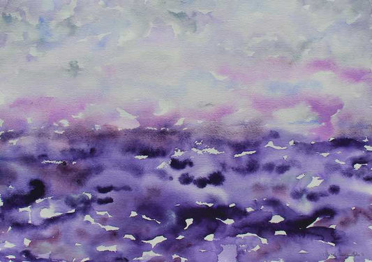 Watercolor landscape of Pearl Gray And Purple Horizon