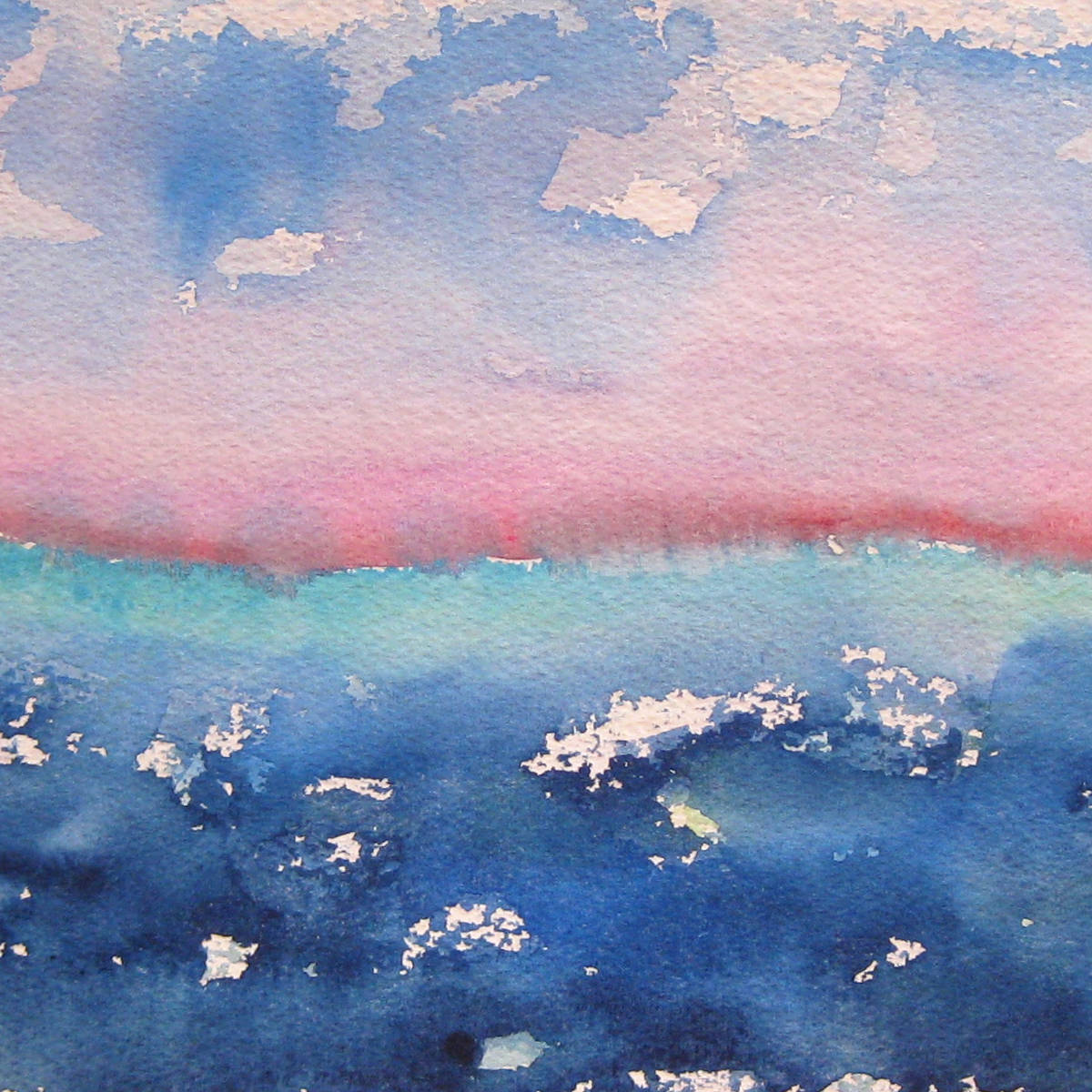 Dawning pink and dark blue watercolor painting (center cetail) from Colorful Horizons original framed watercolors collection