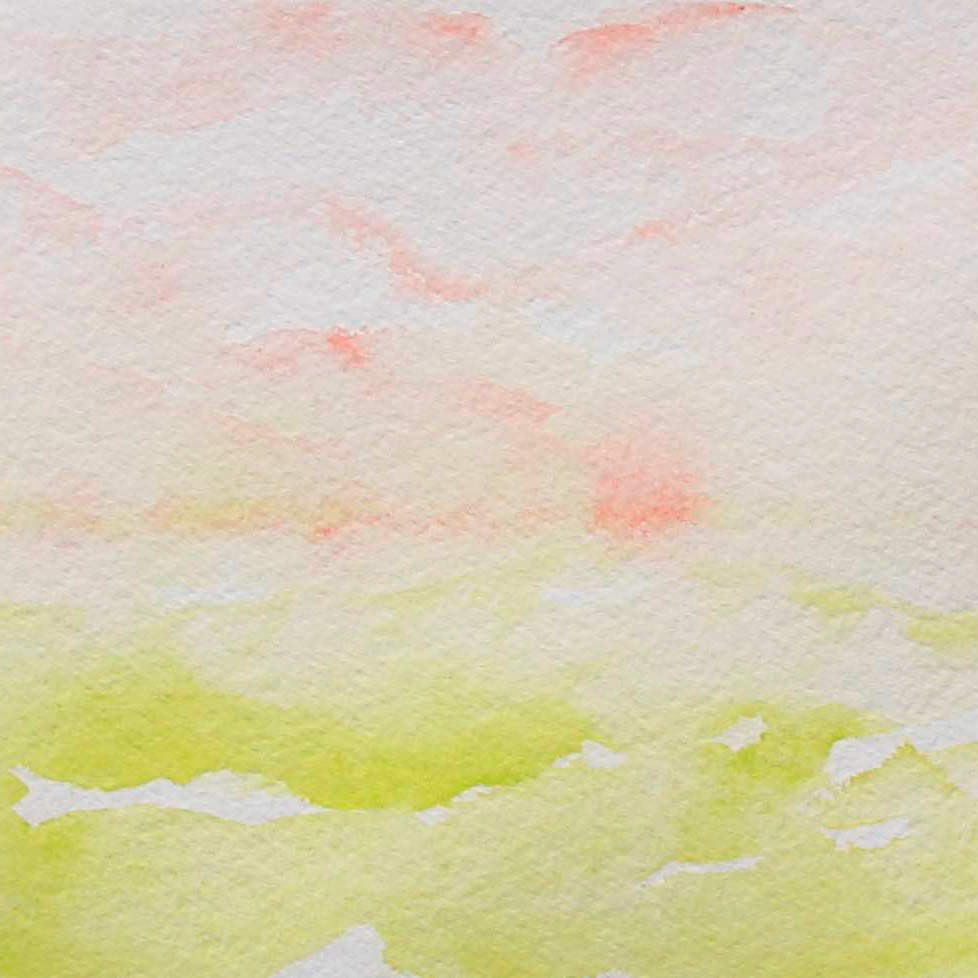 Spring Morning pink green horizon watercolor painting, closeup where colors meet at horizon line 
