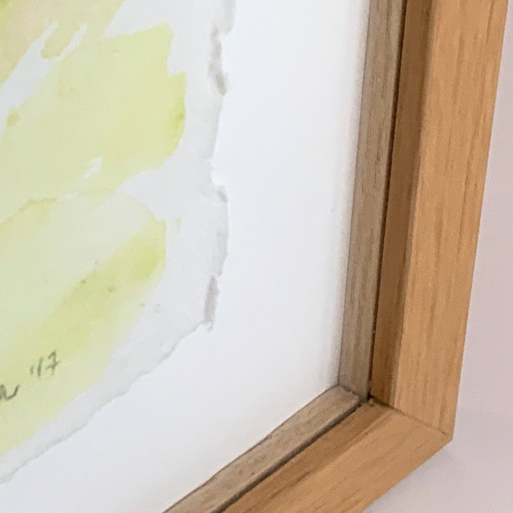 Spring Morning pink green horizon watercolor painting, closeup lower right frame, textured edges 