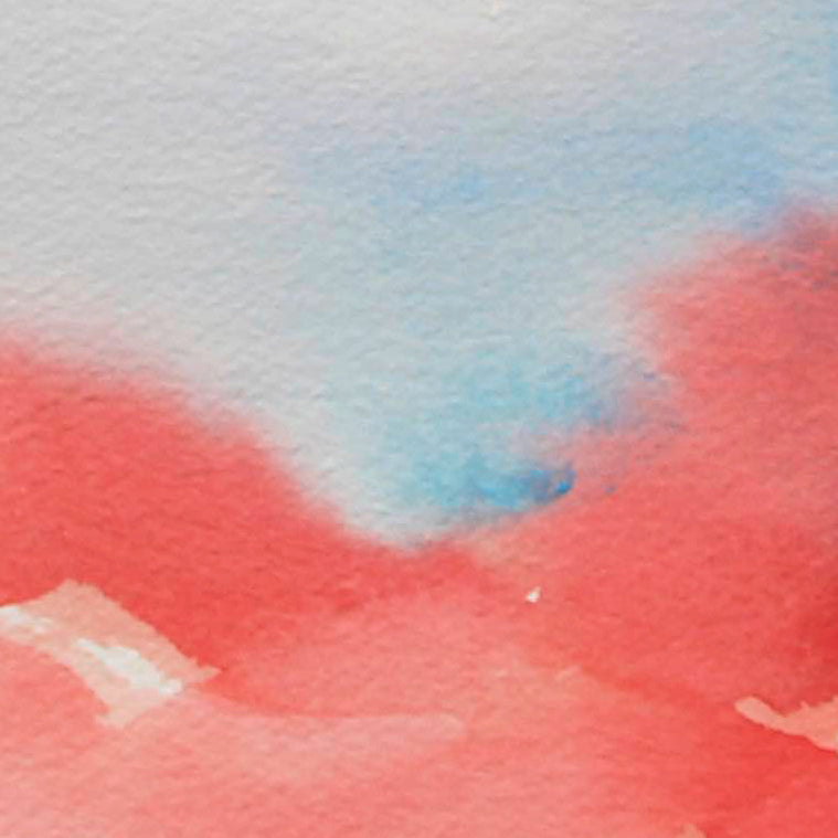 Whimsy red blue horizon watercolor painting, closeup view where upper blue and lower red meet